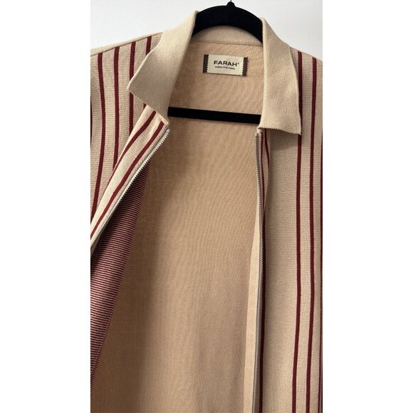 Farah Executive Model Beige Zip Up Sweater With Red Stripe Detail - Picture 6 of 7